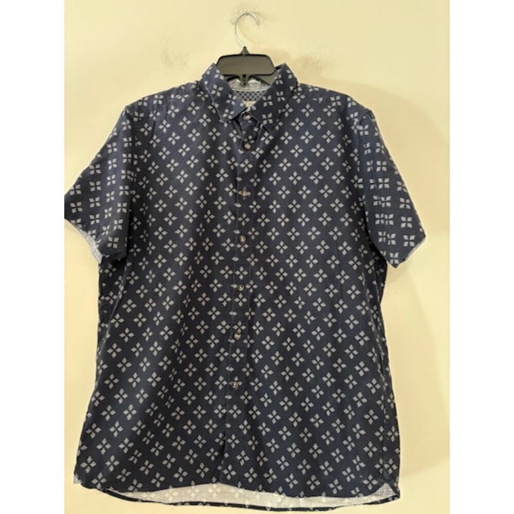 Ted Baker Men's Small Short Sleeve Button Down Blue Shirt Collar Cotton Preppy